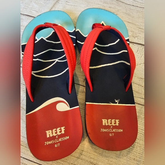 REEF x Jonas Claesson Big Kids Size 6/7 Ahi Flip Flop Sandals Summer Beach Pool - Picture 3 of 5